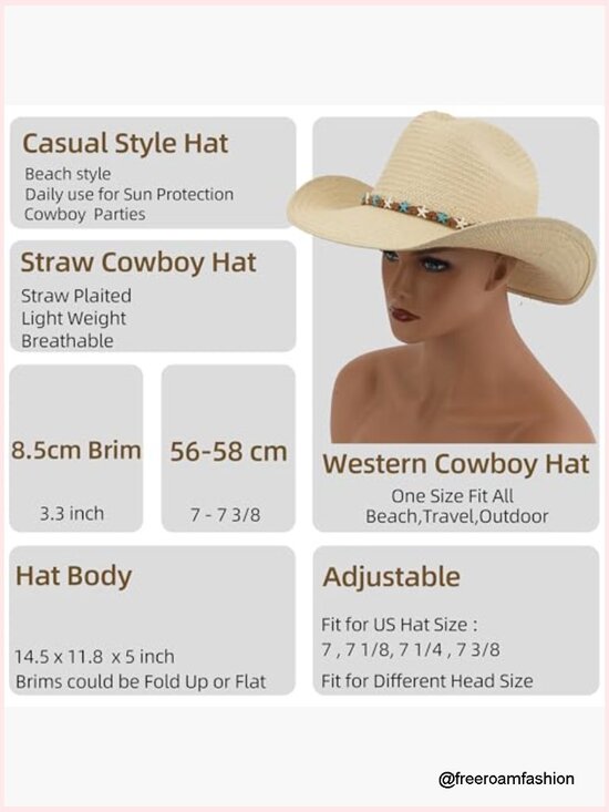 Classic Straw Cattleman Cowboy Hat Wide Brim Sun Protection Adjustable main image 4